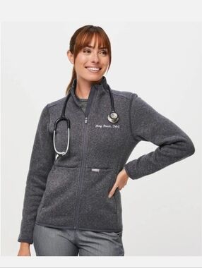 Figs On Shift Sweater Knit Scrub Nurse Jacket in Charcoal Gray Size Medium